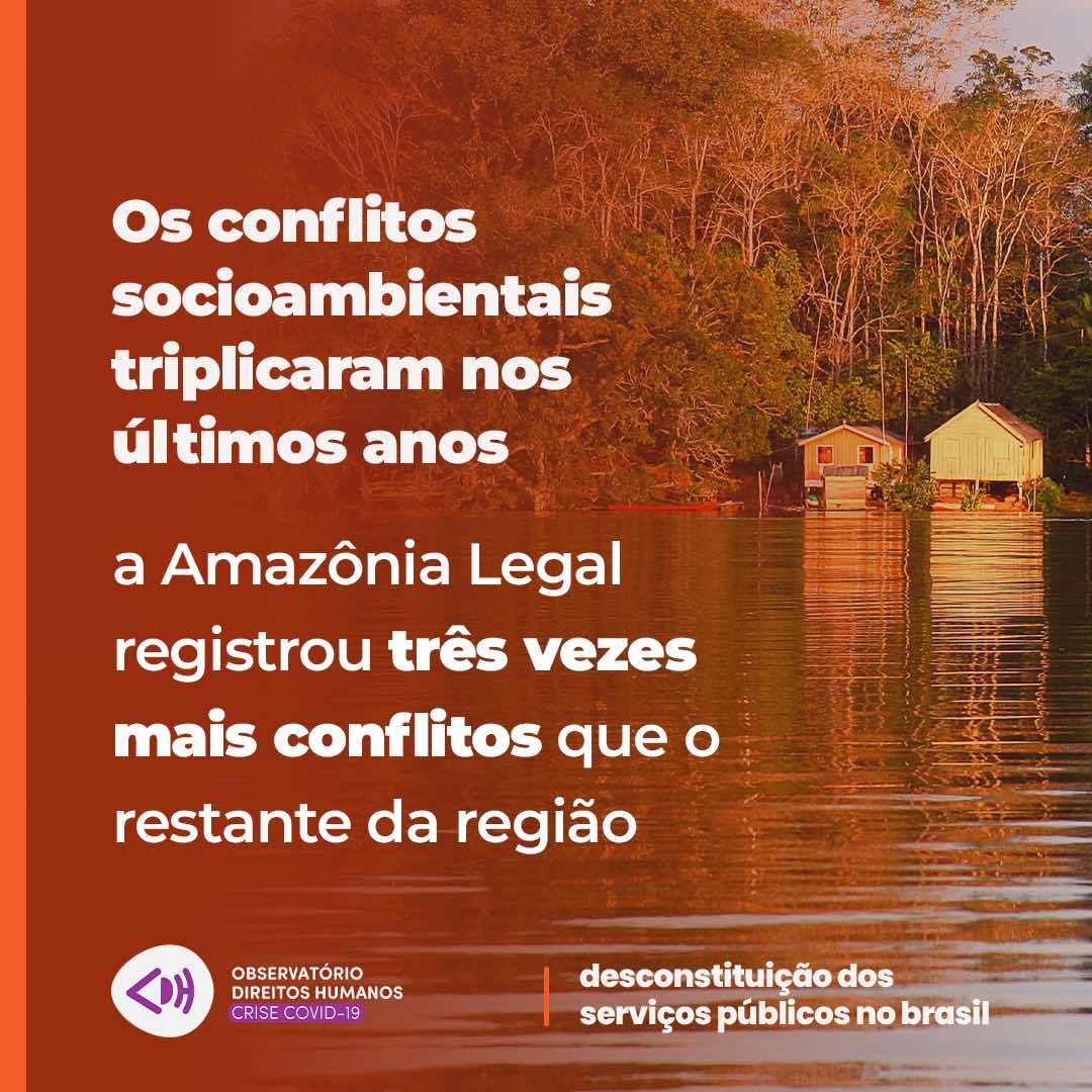 Além de provocar a maior destruição que a Amazônia já viu. Em apenas três anos de governo, entre 2019 e 2021, o país somou 4.078 conflitos gerados pela tensão no campo. Leia o Informe do Observatório Direitos Humanos - Crise Covid19