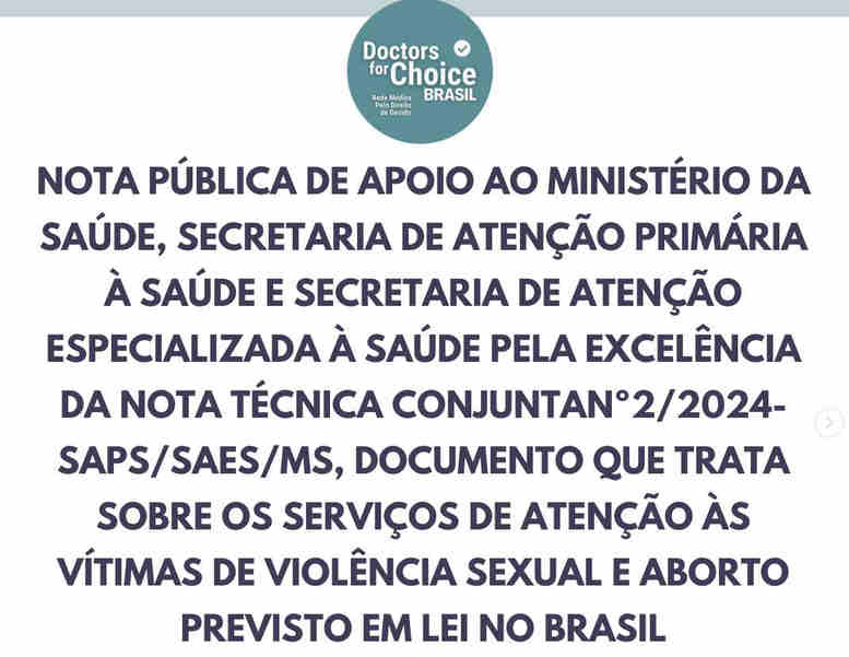 Rede Médica pelo Direito de Decidir - Doctors for Choice/ Brasil apoia a Nota Técnica sobre a garantia do aborto legal no Brasil