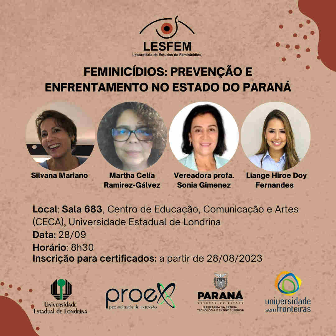Inscrições abertas para o evento "Feminicídios: prevenção e enfrentamento no estado do Paraná"