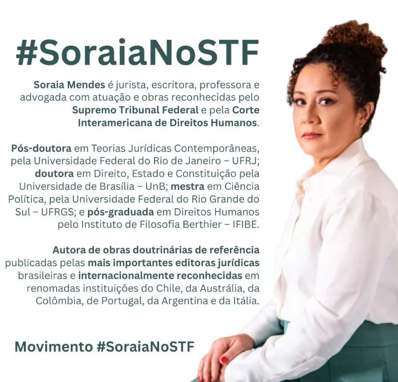 Soraia Mendes, jurista feminista, defensora dos direitos humanos, é nome que lembramos sempre para o STF. 