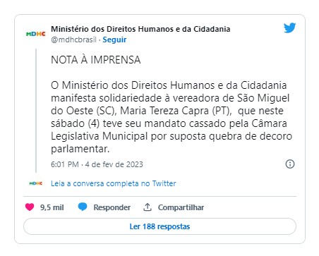 nota imprensa ministerio DH maria tereza capra